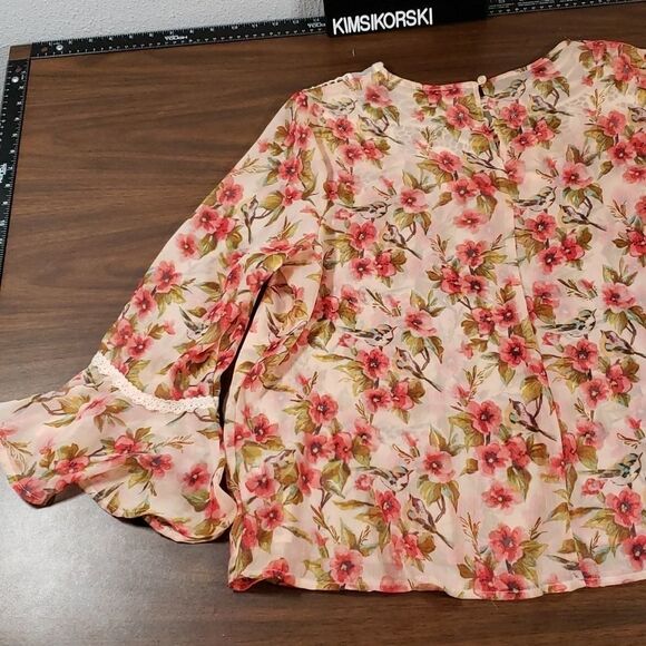 Disney x‎ Lauren Conrad Snow White Sheer Floral & Bird Lace Neck Top Shirt XL - Picture 7 of 11